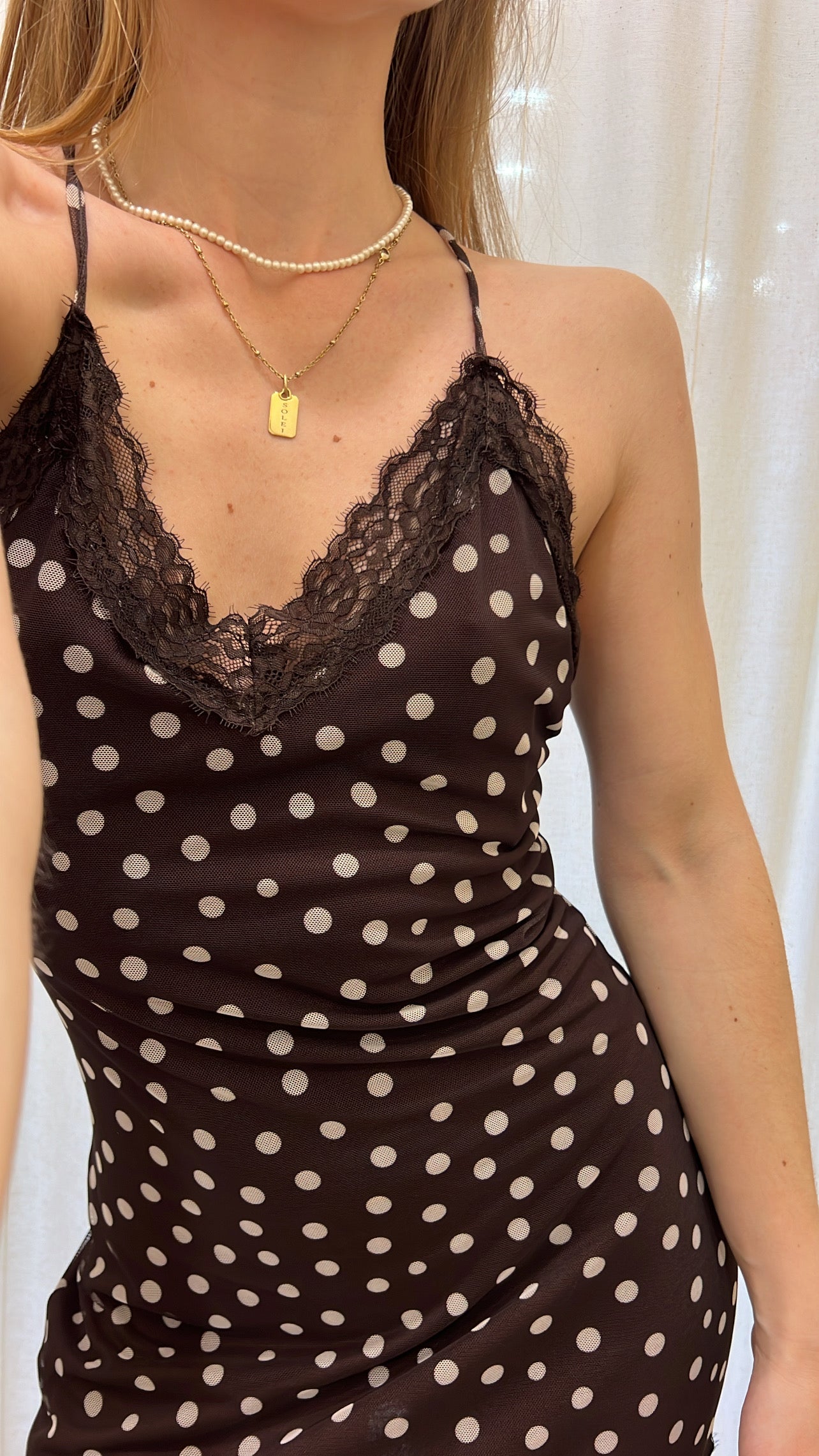 Vestito a pois marrone