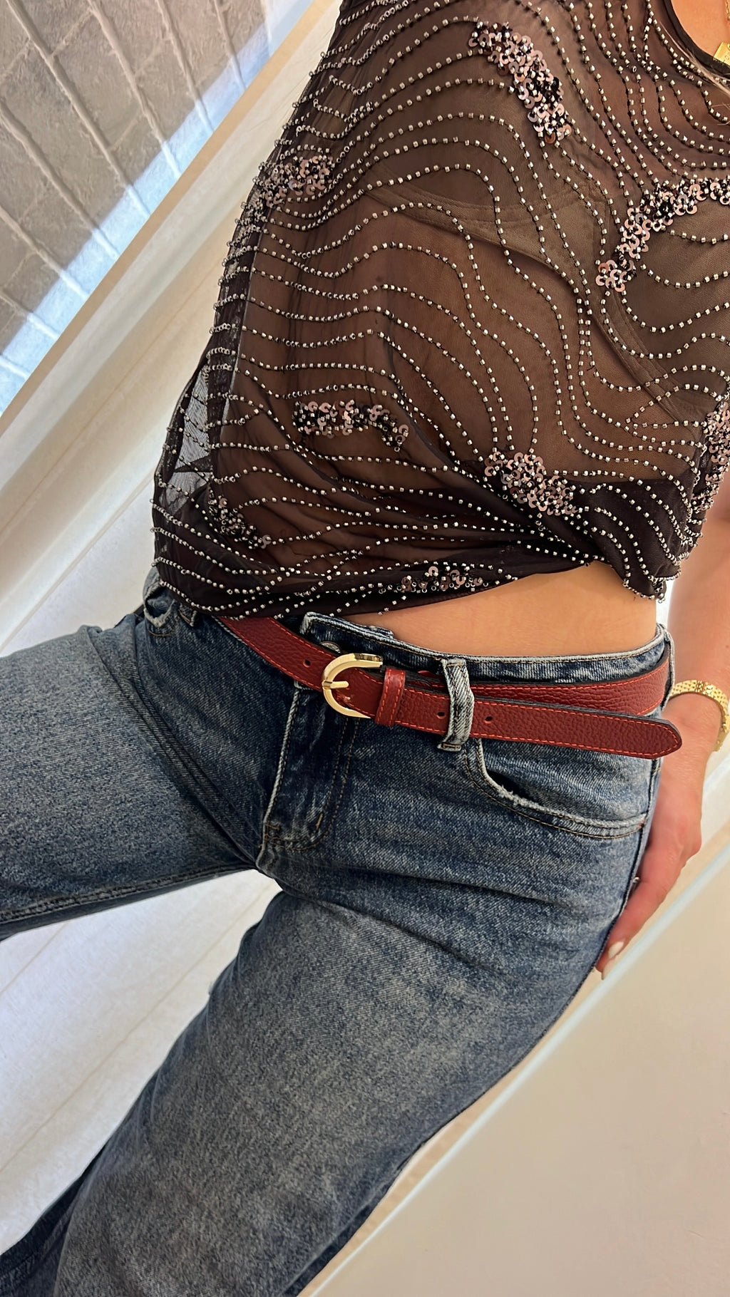 Cintura rossa in vera pelle