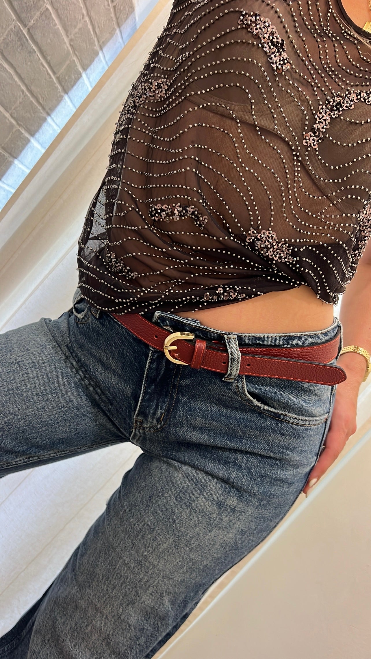 Cintura rossa in vera pelle
