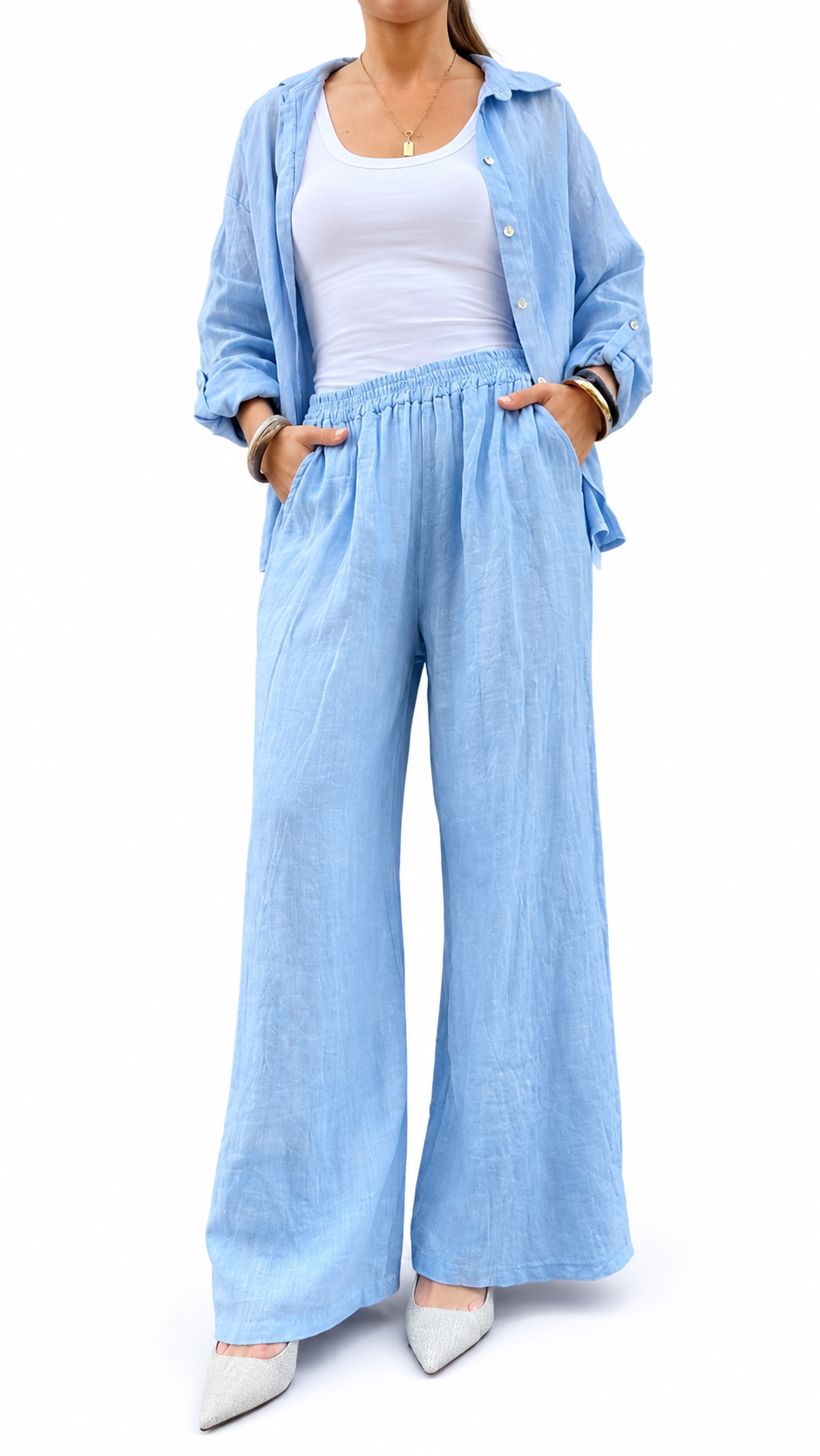 Pantalone di lino celeste