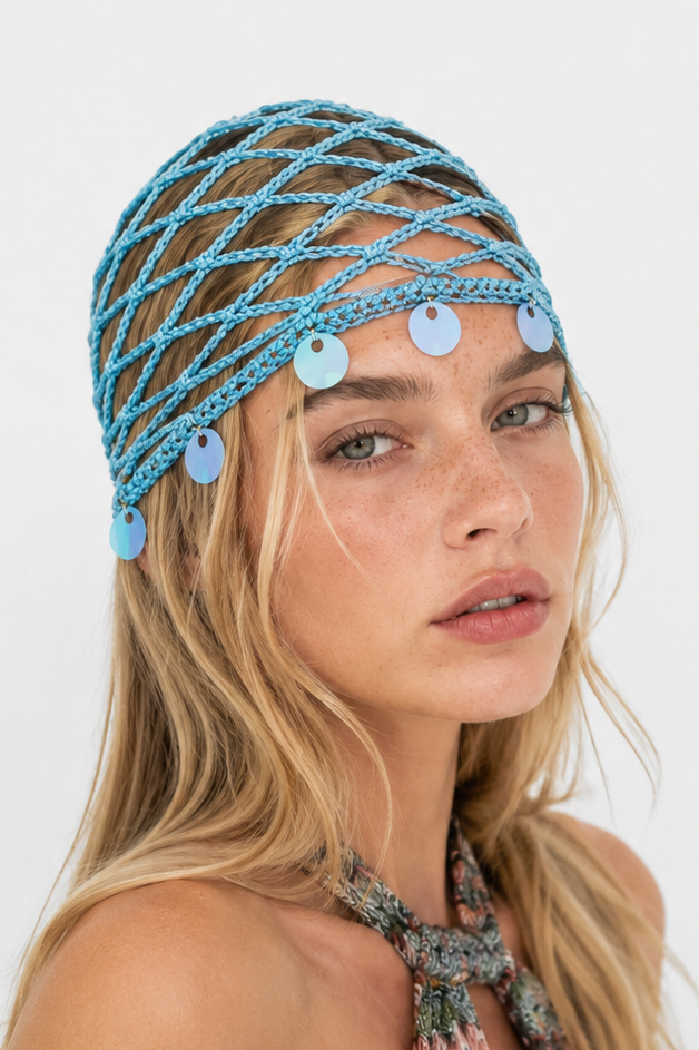 Cappello crochet celeste