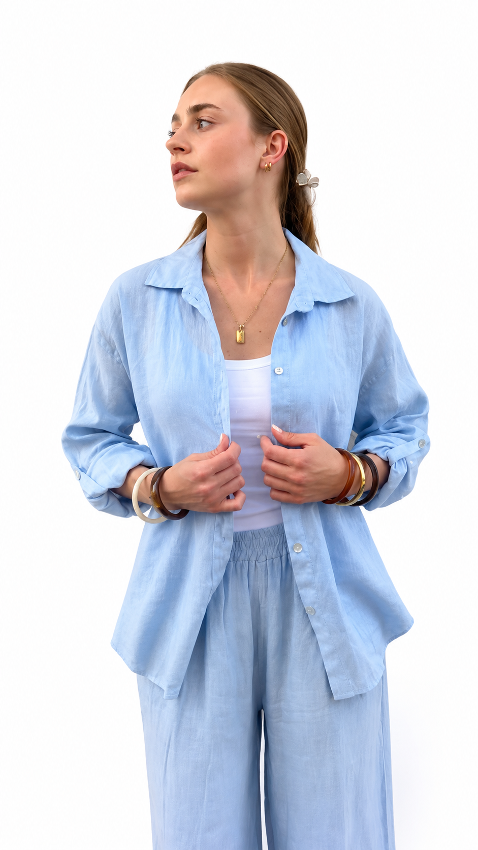 Camicia Lino celeste