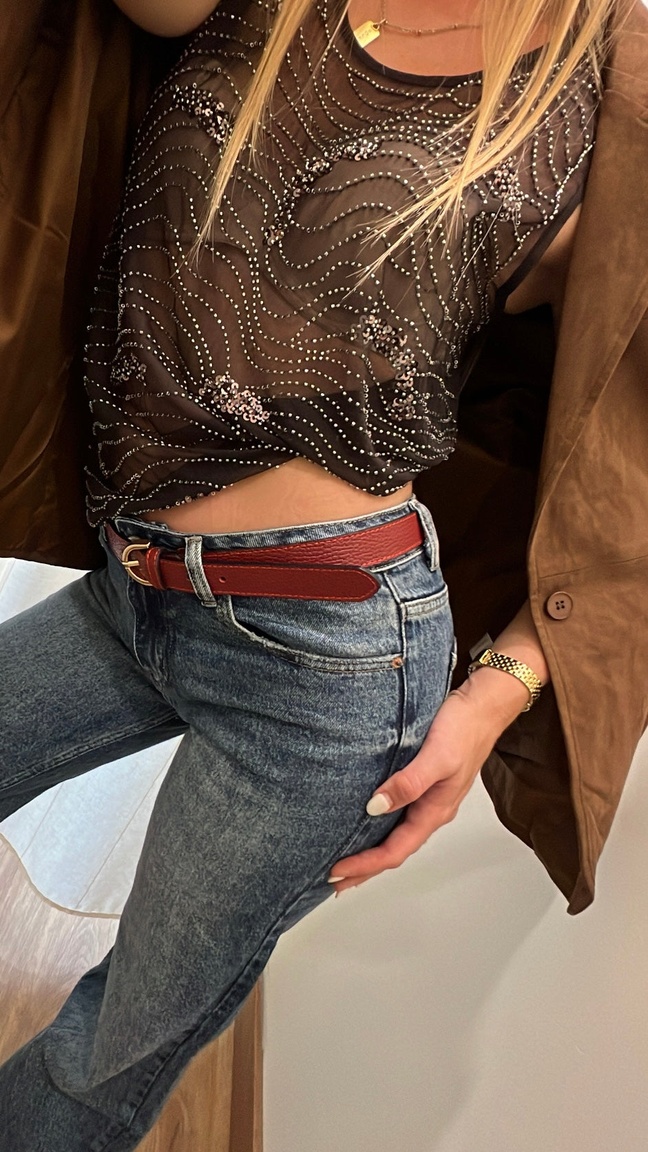 Cintura rossa in vera pelle